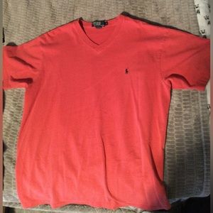 Polo Ralph Lauren Red - Salmon Short Sleeve V-Neck T-Shirt Large